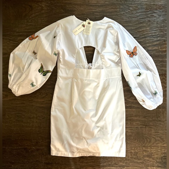 NWT Fanm Mon Larson Embroidered Long Sleeve VNeck Mini White Cotton Dress Sz XL - Picture 7 of 16